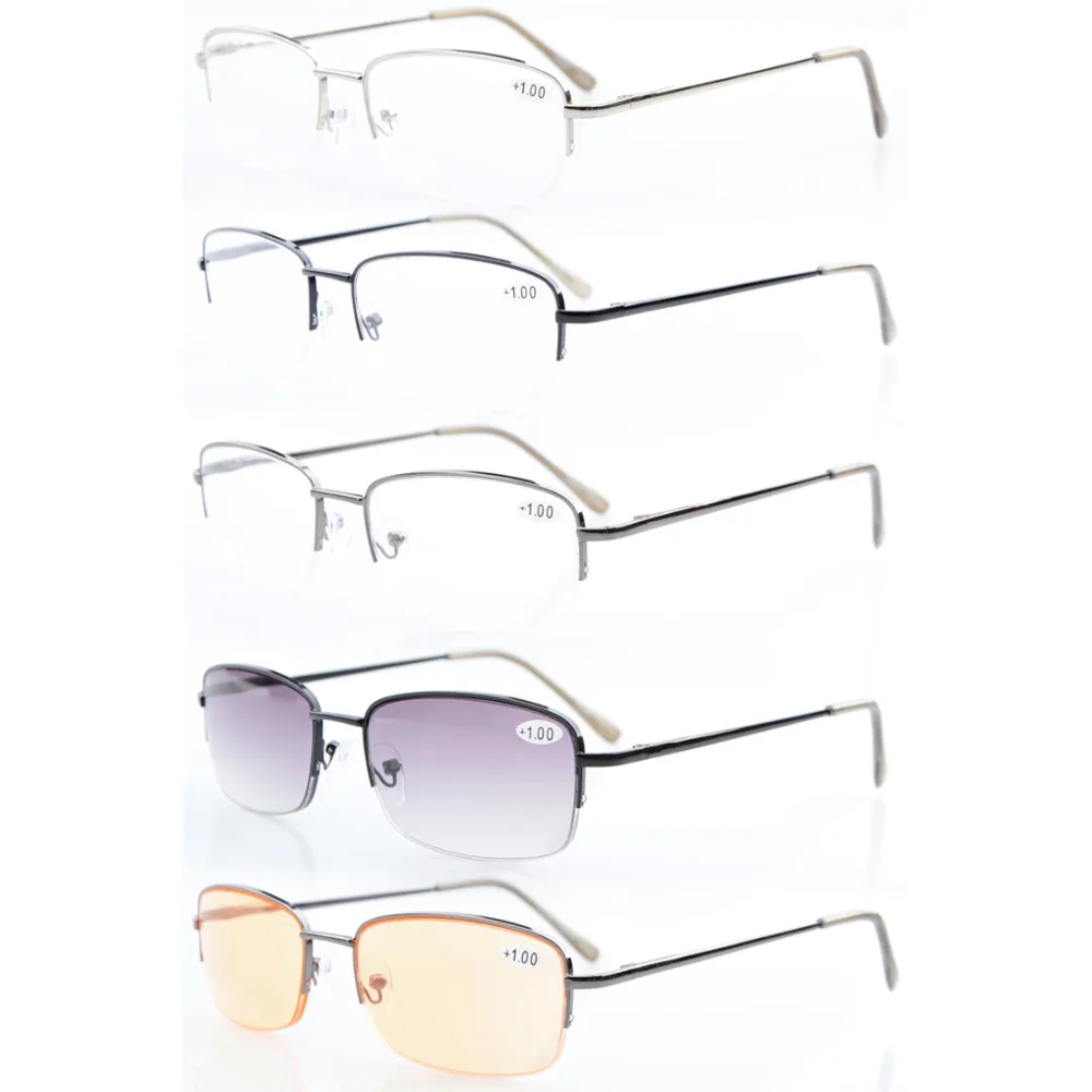 

R15015 Mix 5-pack Eyekepper Metal Half-rim Spring Hinges Reading Glasses Include Computer Readers Reading Sunglasses