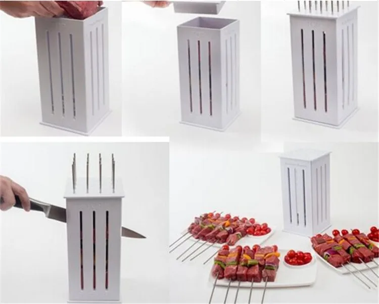  2015 New Freeshipping Brochette Express with 16 Bamboo Skewers Food Slicer BBQ Grill Shish Kabab Maker H4217 