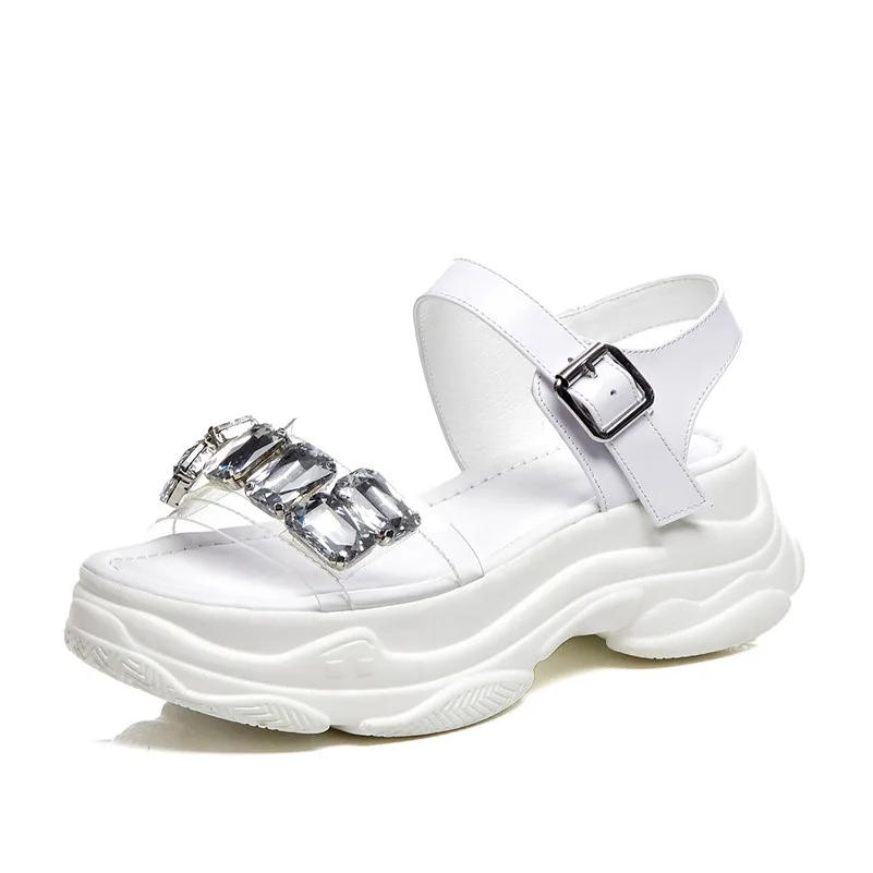 nero argento qualità estate casual sandali vera base Casual donna Fedonas cristallo di in Donna festa alta bianco Roma decorazione pelle di scarpe wfROqHt