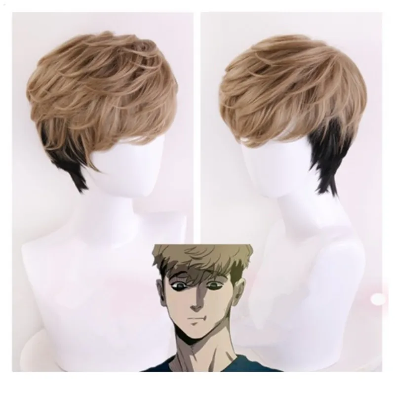 Killing Stalking Косплей двухцветный костюм парик короткие подстриженные волосы SangWoo короткий льняной черный Омбре косплей костюм парик