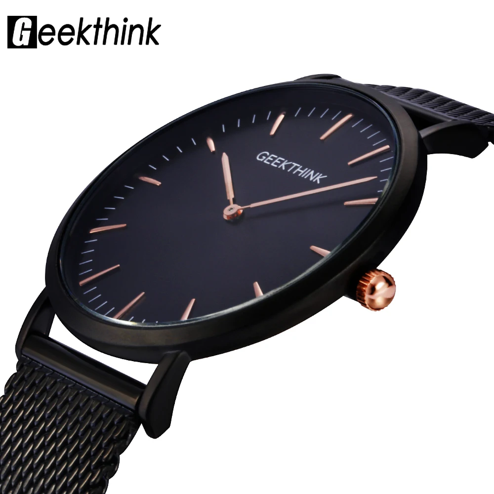 Prix pour GEEKTHINK Top Marque De Luxe montre À Quartz hommes Noir Casual Japon quartz-montre en acier inoxydable Maille sangle ultra mince horloge mâle Prix pour GEEKTHINK Top Marque De Luxe montre À Quartz hommes Noir Casual Japon quartz-montre en acier inoxydable Maille sangle ultra mince horloge mâle