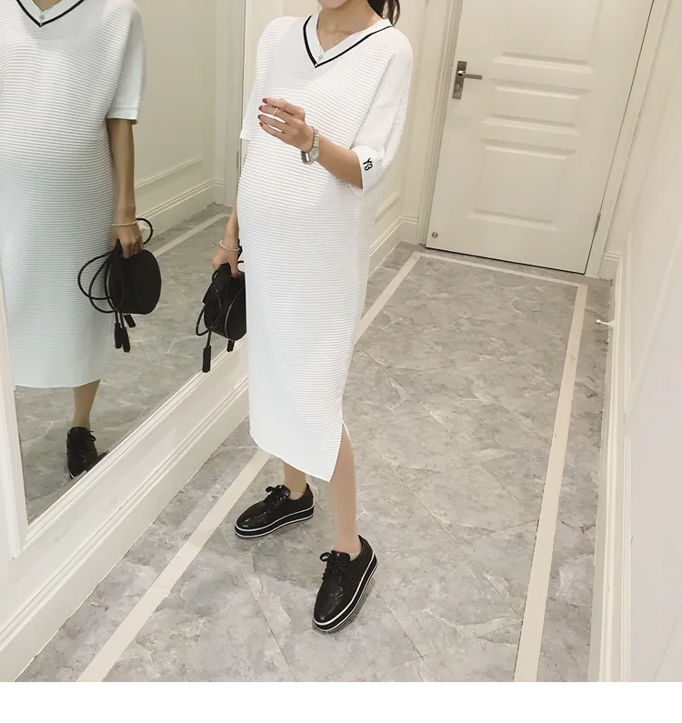 2018 Summer Short sleeve Side Splits White Maternity Dress Elegant Maternity Clothes for Pregnant Women Black Pregnancy Clothing (17)