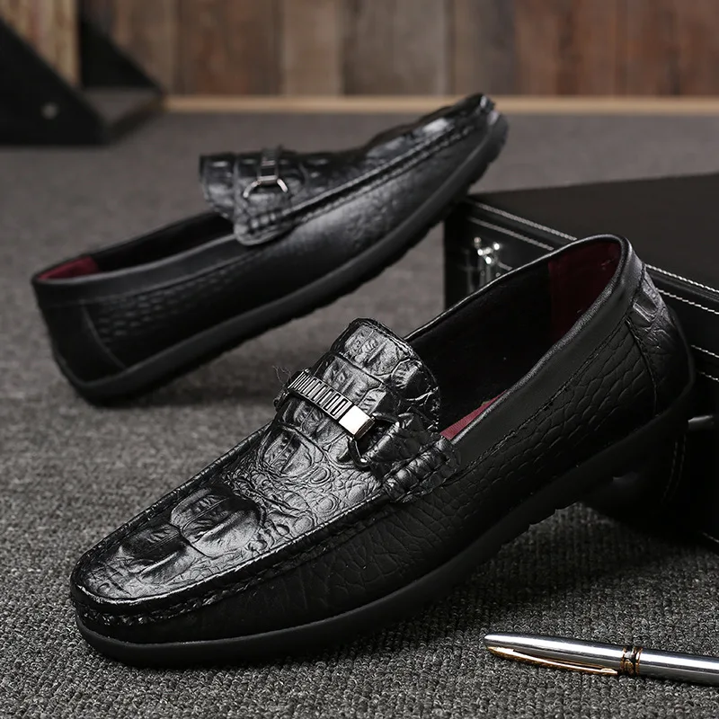 brown Couro Crocodilo Black Genuínos outono Respirável Homem Casuais Sobre Fresco Da De Homens 2018 Mocassins Primavera Sapatos Europeu Deslizar Os Apartamentos Lazer w0CWqv1