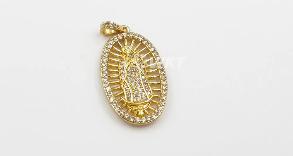 WT-MP114, католицистская Our Lady Of De Guadalupe, овальная медаль, религиозное крещение, кулон, украшенный кубическим цирконием, ожерелье
