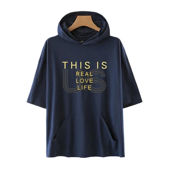 

New casual hoodie short-sleeved hooded sweatshirt pullover head letter pattern print hooded T-shirt