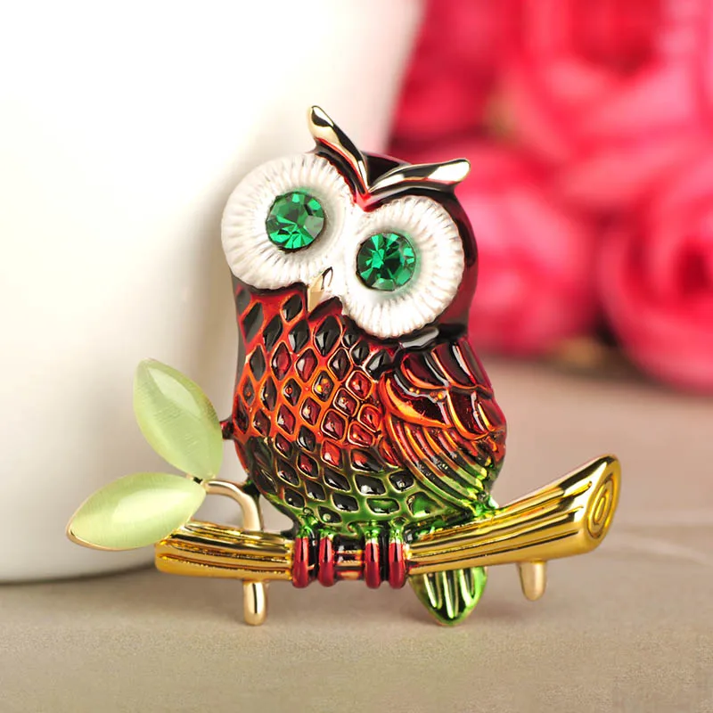 Blucome Fashion Big Eyes Owl Shape Brooch Enamel Gold Color Parrots Brooches Women Kids Suit Coat Bag Accessories Scarf Buckles