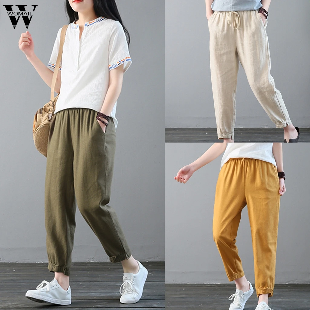 

Womail Women Pants Summer Fashion Solid Loose pants Casual High Waist Long Trousers Ladies Wide-leg Pants Daily 2019 M531