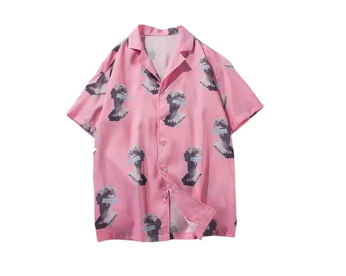 Летняя уличная розовая Свободная рубашка с коротким рукавом в стиле Харадзюку