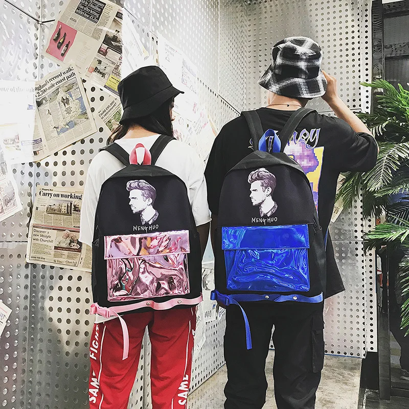 Menghuo Patchwork Women Backpack Laser Holographic Bag Mochila Feminino Silver Multicolor School Bags Leather Daypack Olografico (58)