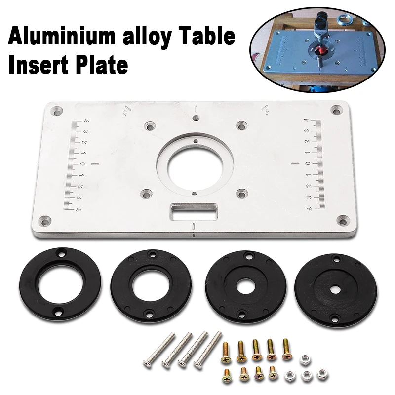 Aluminum Metal Router Table Insert Plate with Insert Rings Screws DIY Multifunctional Woodworking Tools Mayitr