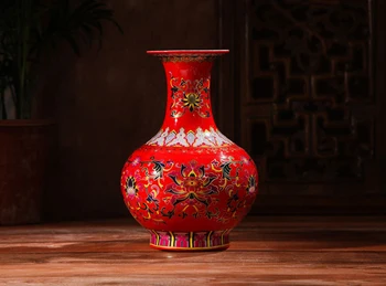 

Jingdezhen Porcelain Vase Chinese Red Luxury Vase Celestial Bottle Antique Ceramic Crafts Vase Home Decoration