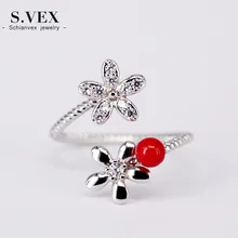 2017 New Arrival Flower Ring Korea Style Red Bead Rings Opening Fashion Jewelry for Women gift RG17D012