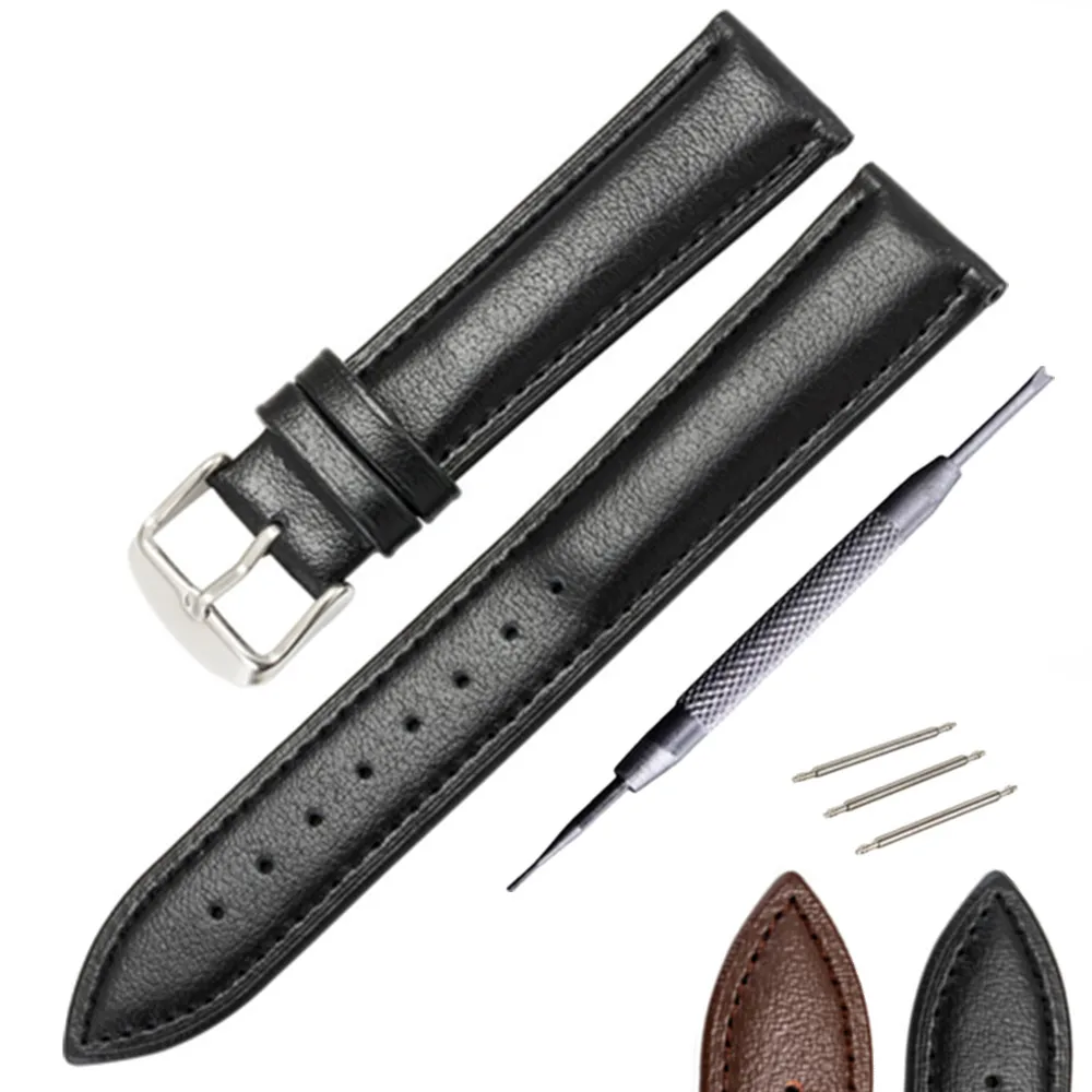 

Genuine Leather Watchband Men's Women Watch Band Strap Black Brown Replacement 141618 20 mm Watches Accessories
