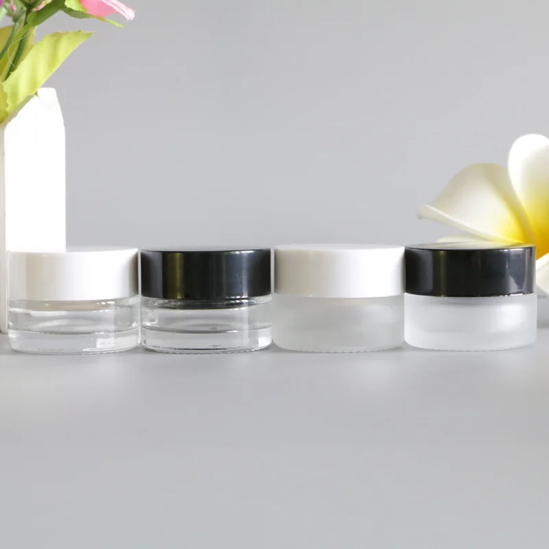5G Empty Glass Clear Face Cream Containers Sample Travel Facial Black