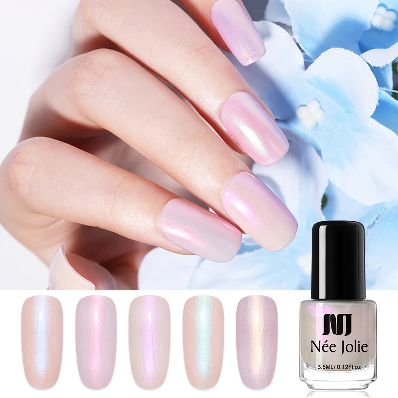 

NEE JOLIE 3.5ml Pearl Shell Nail Polish Transparent Glimmer Colorful Shiny Nail Art Polish Varnish Nails Art Design 5 Colors