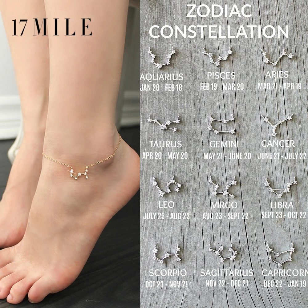 

Bohemian 12 Zodiac Constellation Anklets For Women Vintage Gold Silver Color Crystal On Leg Bracelet Anklet Fashion Jewelry