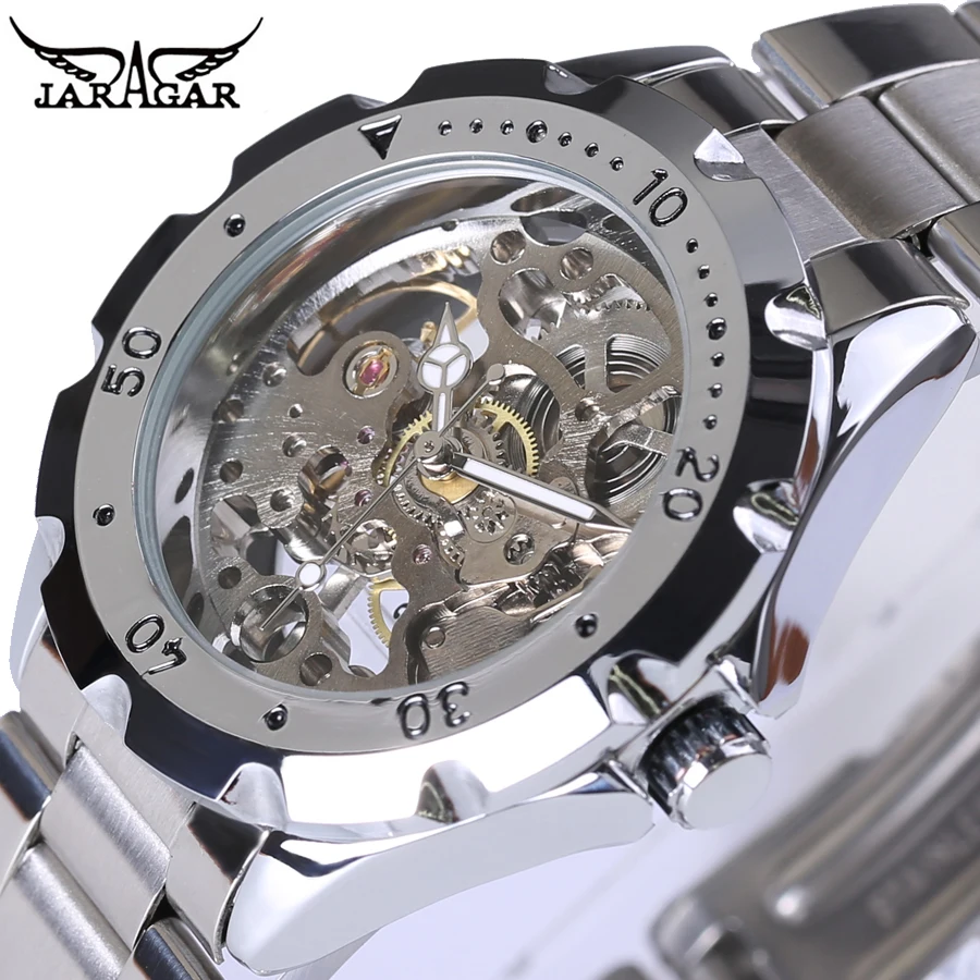 

JARAGAR Luxury Brand Sports Business Men Wrist Watches Mechanical Watch Military stainless steel Skeleton Watches reloj 2018
