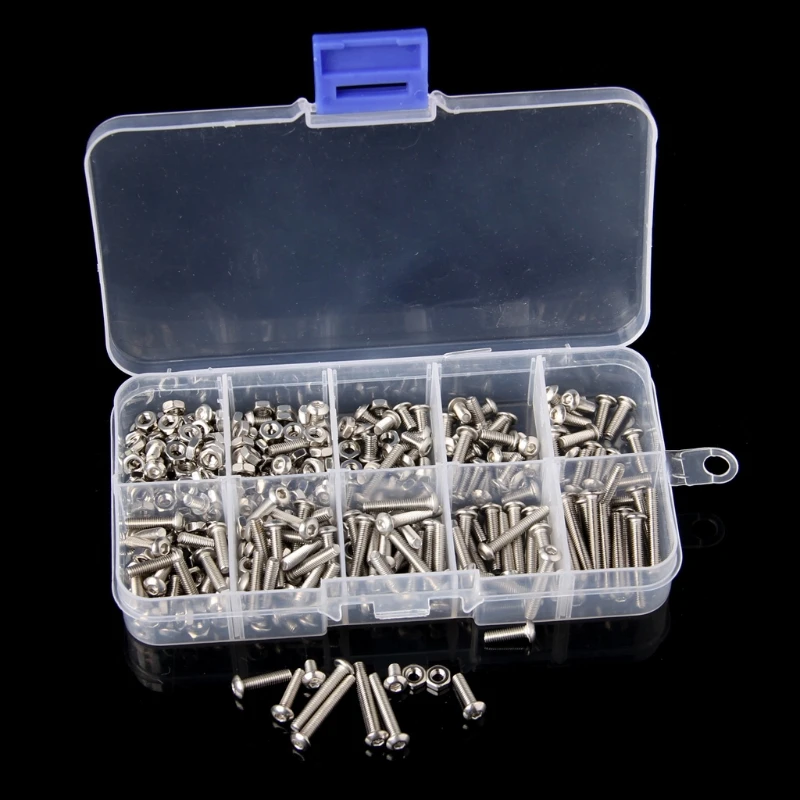 340Pcs/Set M3 3mm Stainless Steel Button Head Allen Bolts Screws Nuts
