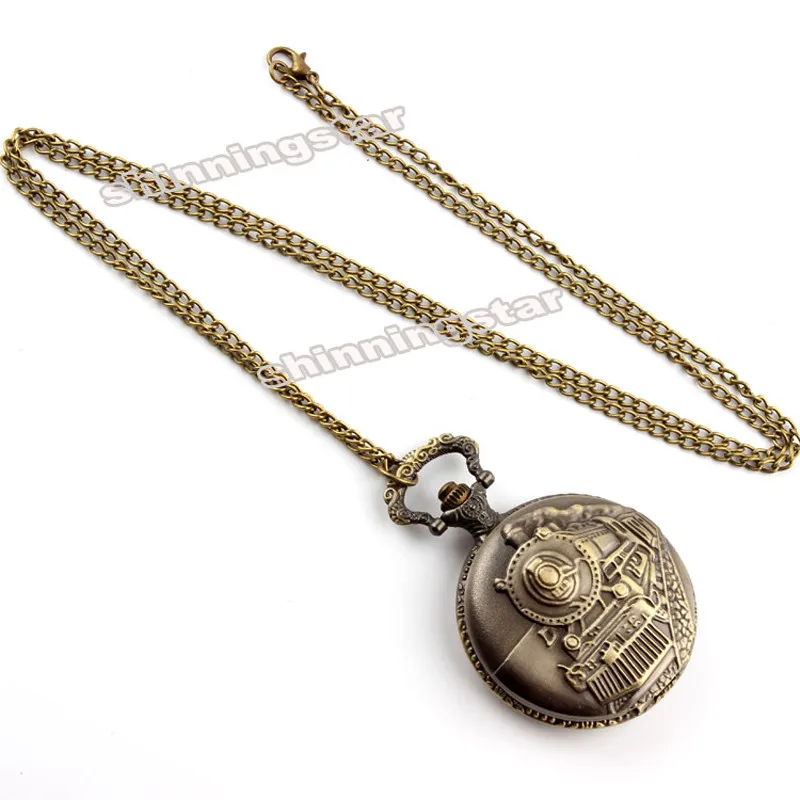 Бронзовые винтажные Ретро паровой поезд кварцевые карманные часы ожерелье с подвесной цепочкой рождественские арабские цифры для мужчин и женщин подарок