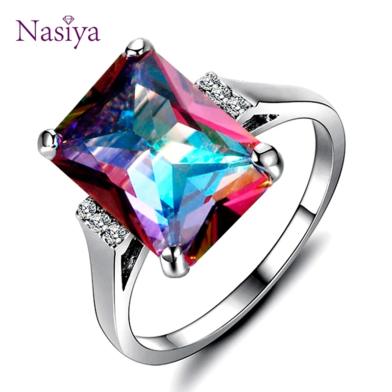 Nasiya Created Mystic Fire Rainbow Topaz Rings 10x14MM Big Gemstone Solid 925 Sterling Silver Jewelry Ring Party Wedding Gifts Nasiya Created Mystic Fire Rainbow Topaz Rings 10x14MM Big Gemstone Solid 925 Sterling Silver Jewelry Ring Party Wedding Gifts