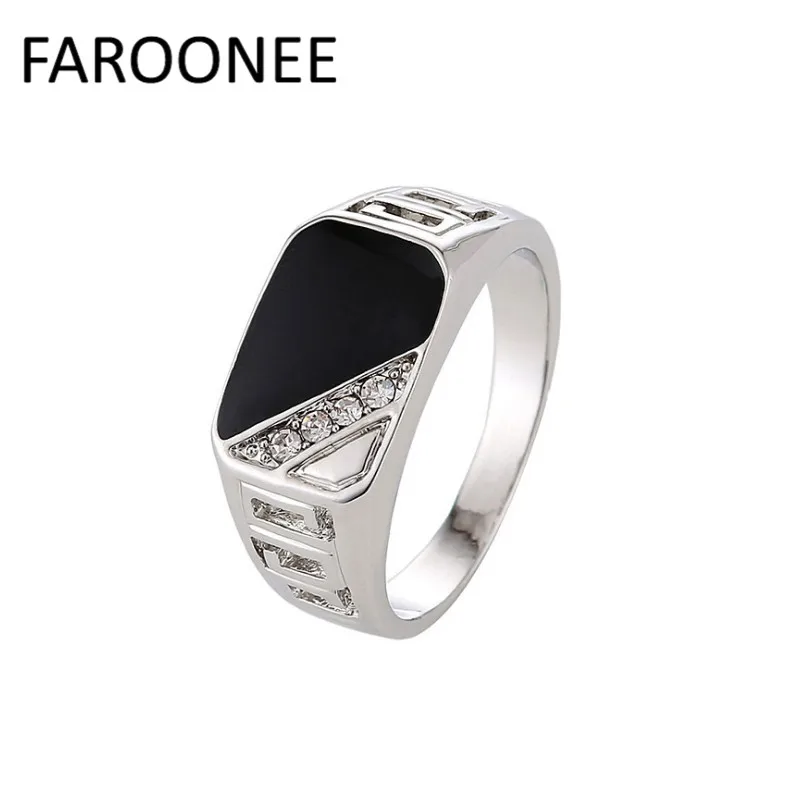 

New Fashion Size 7-12 Good Quality Man Jewelry Fashion Silver Gold-Color Black Enamel Men Finger Ring Accessories