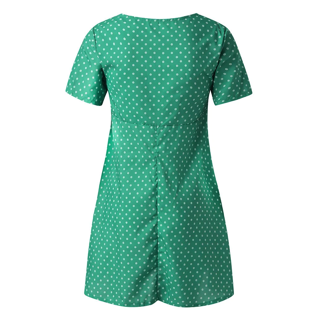 قصيرة النساء اللباس الكشكشة طباعة البولكا نقطة مثير Bodycon الشاطئ الإناث نصف كم الصيف حزب البسيطة فساتين Vestidos