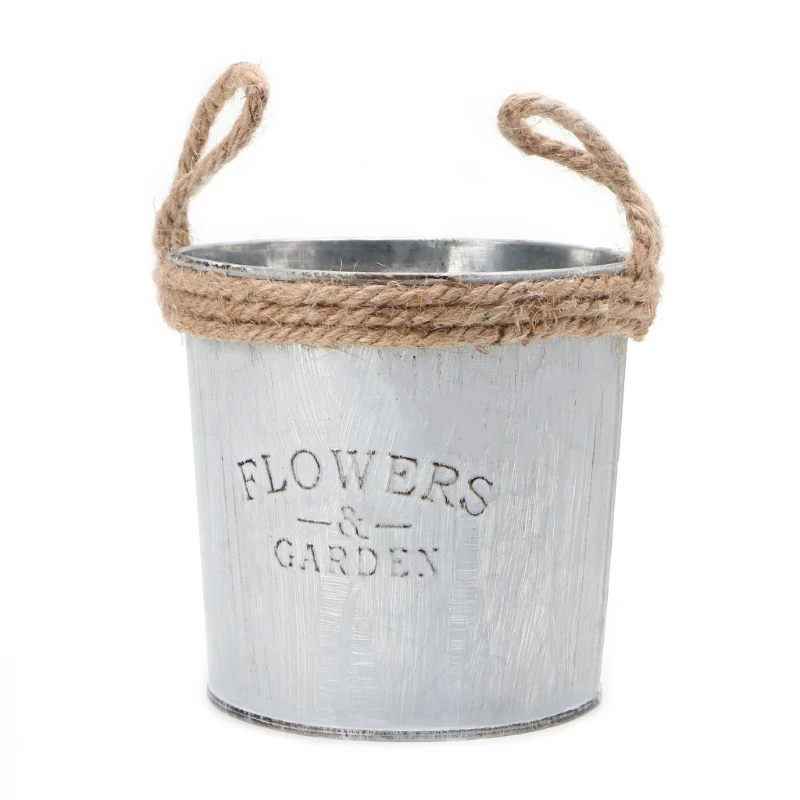 

Creative Vintage Galvanised Metal Iron Flower Garden Shabby Vase Pot Barrel Planter Decor Desktop Flowers Vase for Home Decor