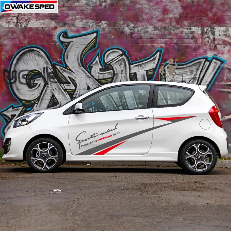 Для KIA Picanto Morning Powered Sport graphics стикер гоночный стиль двери боковые полосы авто боди Декор виниловая наклейка