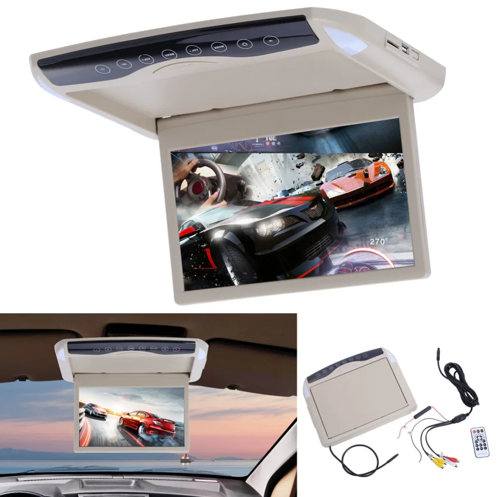 

10" 2 Video Input Flip Down TFT LCD Monitor MP5 Player Car Roof Mount Monitors Player With Remote Control Car Headrest Monitor