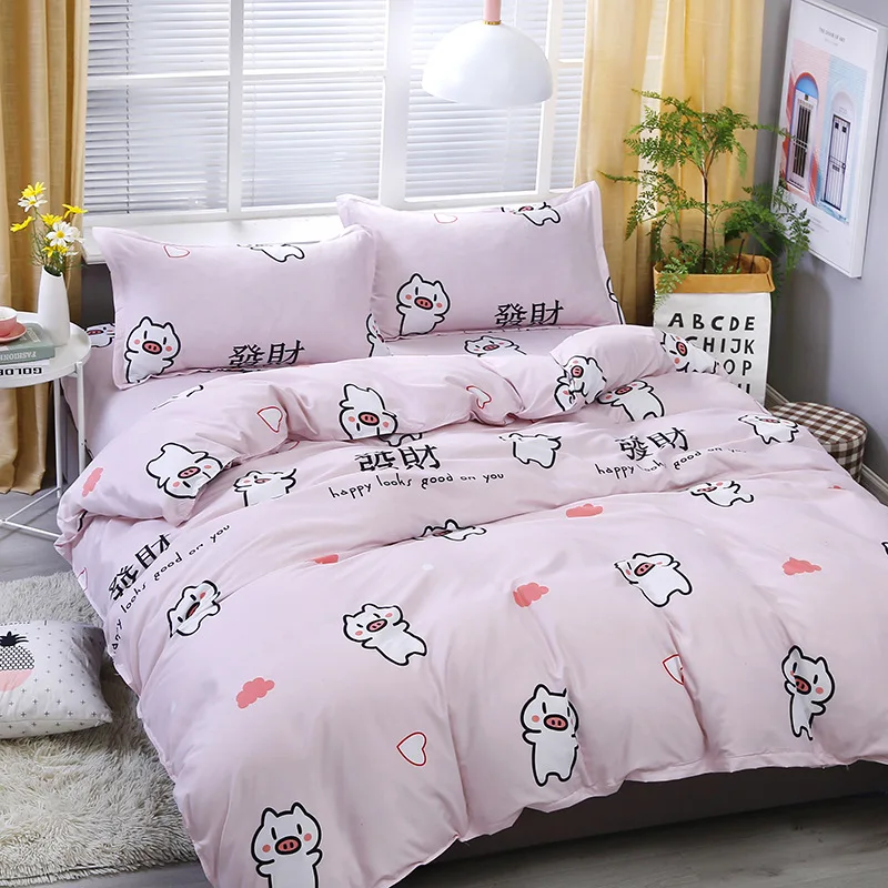 

Cartoon Pig Bedding Sets 3/4pcs Geometric Pattern Bed Linings Duvet Cover Bed Sheet Pillowcases Cover Set