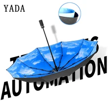 

YADA 10K Luxury Folding Blue Sky&White Clouds Auto Men Umbrella For Women UV Sun Rainy Windproof Automatic Umbrella Female YD087