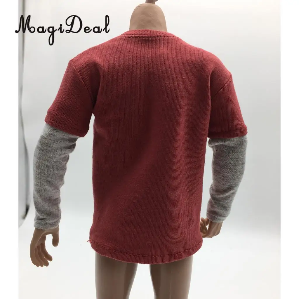 MagiDeal 1/6 Scale Mens Red Double Sleeve Long T-shirt Clothes for 12 Inch Male Action Figure Body   3Colors