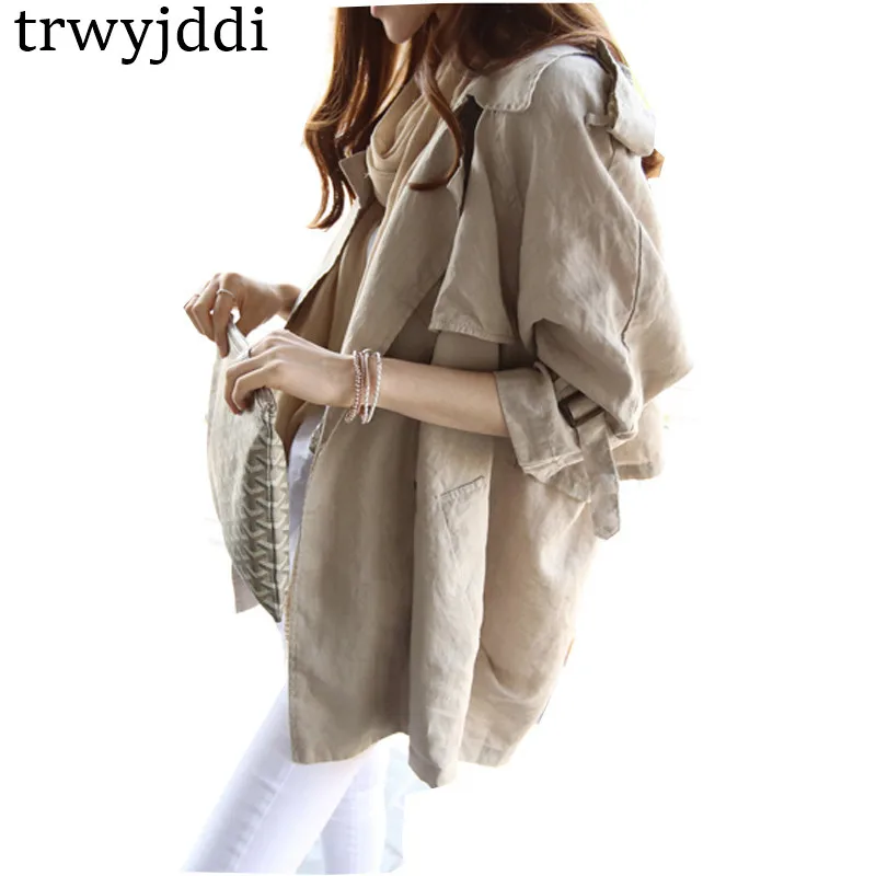 

2019 Spring New Korean Jacket Coat Seven Sleeves Loose Summer Thin Windbreaker Jacket Female Lapel Double-breasted Outwear hl503