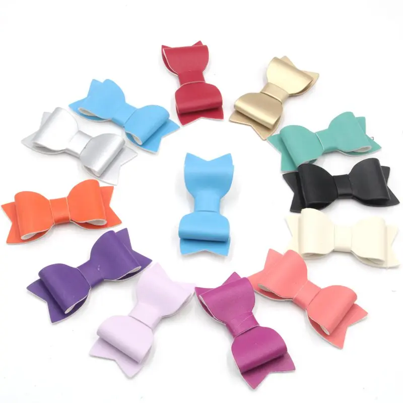 

10pcs/lot 2017 Trendy 3" PU Leather Bow With/Without CLIPS European Hair Accessories Headwrap Bandeau Hairband Solid Leather Bow