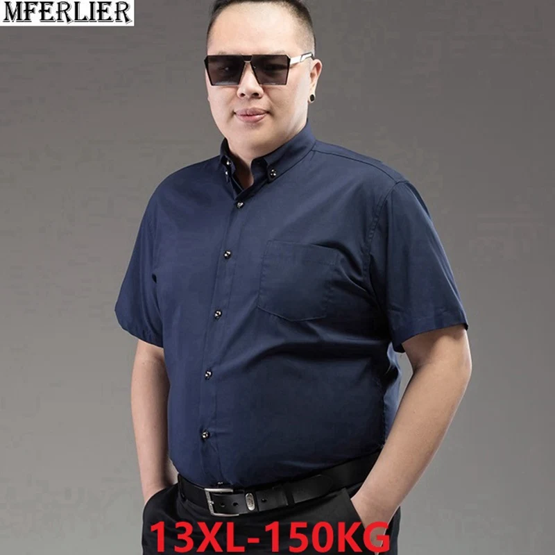

Мужская хлопковая рубашка с коротким рукавом, размеры до 14XL