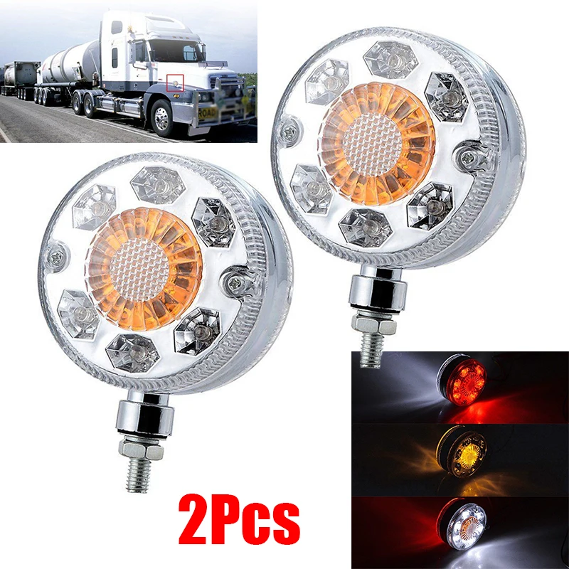 

2x Round LED Fender Light Truck Double Face Turn Signal Brake Tail Corner Lamps