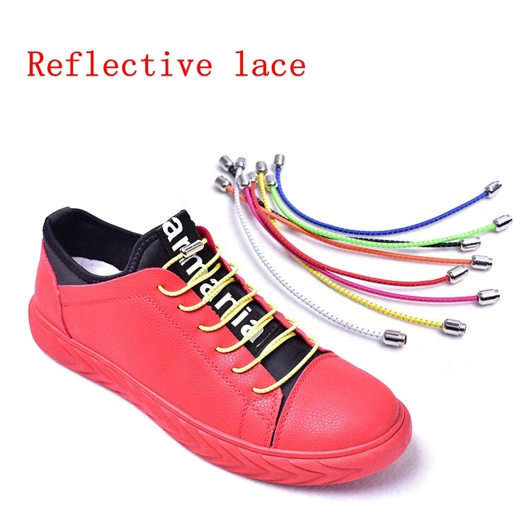 1Pair No Tie Shoe Laces Reflective Shoelaces Elastic Locking Lace Kids