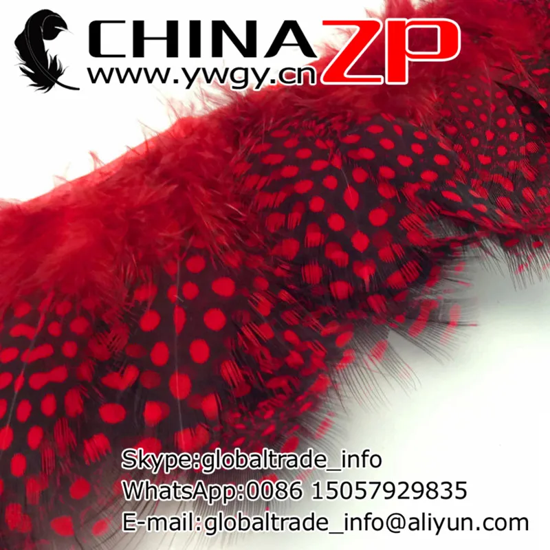 

CHINAZP Factory Wholesale 10yards/lot Cheap Bulk Unique Dyed Red Polka Dot Guinea Hen Plumage Feathers Trim