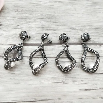 

4 Pair Fashion Jewelry Earrings,handmade Pave black Rhinestone pearl bead Dangle Earrings for women ER687