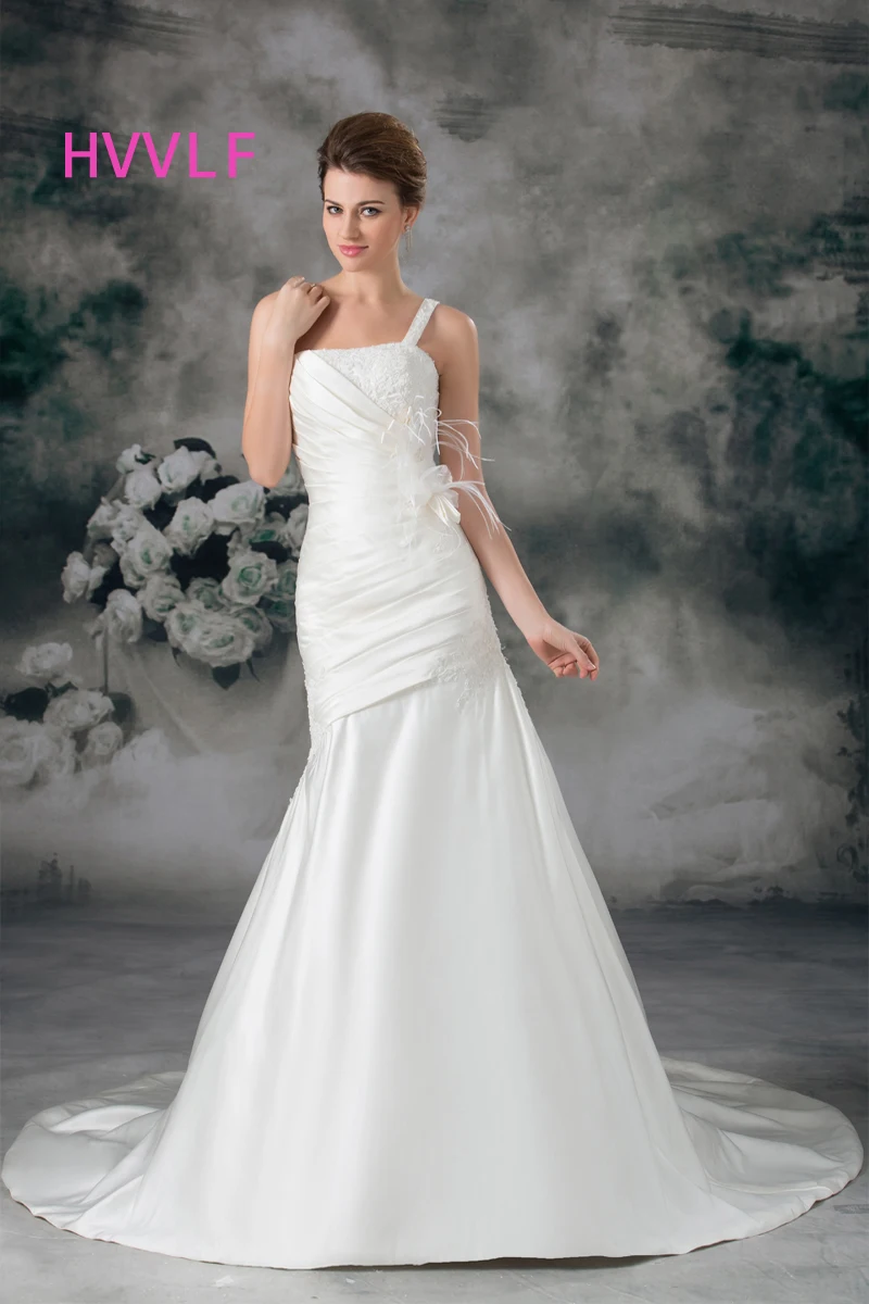 Vestido De Noiva 2017 שמלות כלה בת הים אחת כתף אפליקציות פרחים ללא משענת וינטג שמלות כלה שמלת כלה