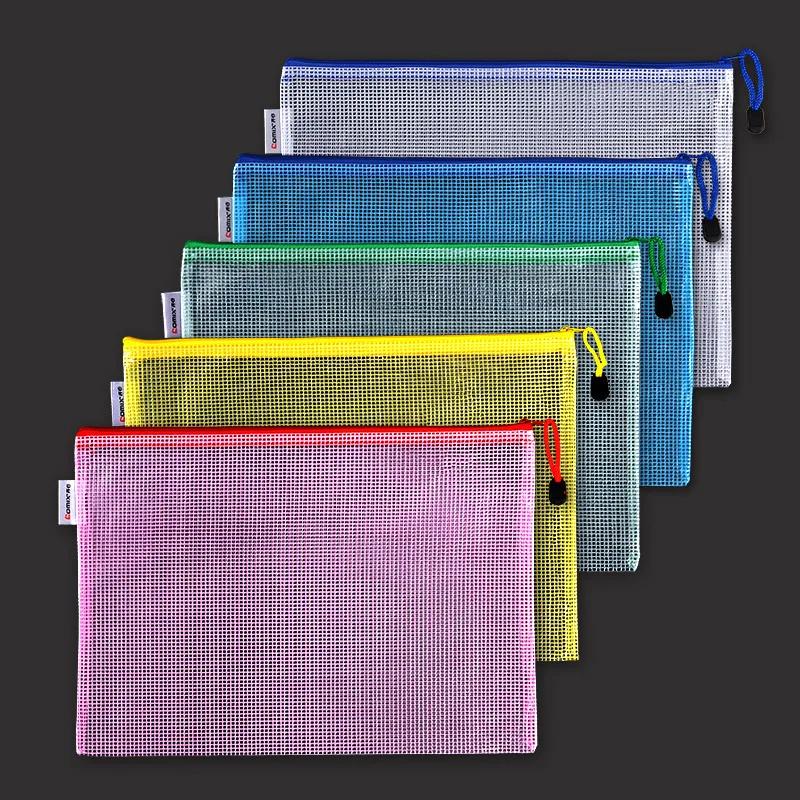 

5 Pieces Zipper File Bags ,A4 Size Plastic Grid Document Bag Case,Waterproof Folder Zip File Storage Bag Organizer
