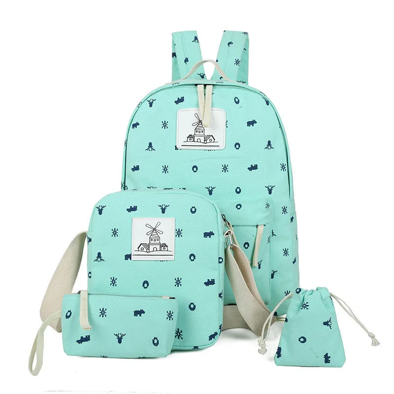 women canvas backpack set cute cartoon printing bags schoolbags for teenage girls Laptop Backpacks mochilas