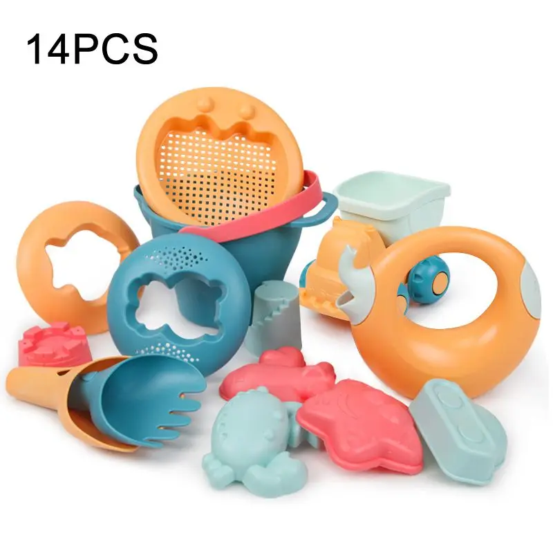 Мягкие пластиковые пляжные игрушки лопаты песочница ведра Набор Летние Водные Игрушки для песка детские пляжные игрушки формы в виде животных высокого качества - Цвет: 14PCS