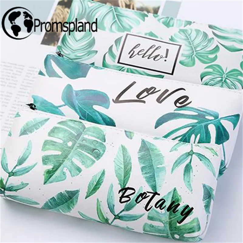 

3 Styles Pencil Case PU Pen Bag Monstera Stationery Green Turtle Shell Leaf Pencil bag Office School Supplies Student 19.5cm