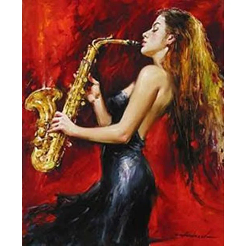 

Hand Painted Abstract Beautiful Girl Musical Nstrument Oil Painting Canvas Decoration Home Wall Living Room Artwork Fine Art
