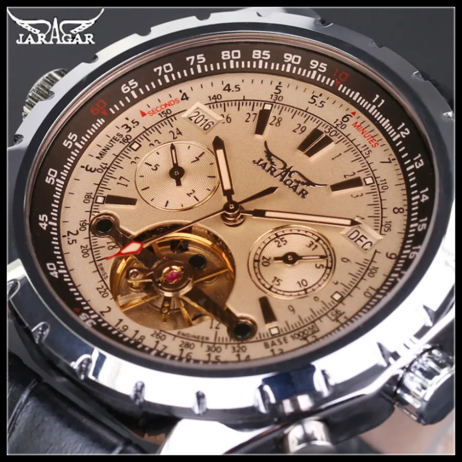 

Mens Automatic Mechanical Watch Tourbillon Leather Casual Business Wristwatch