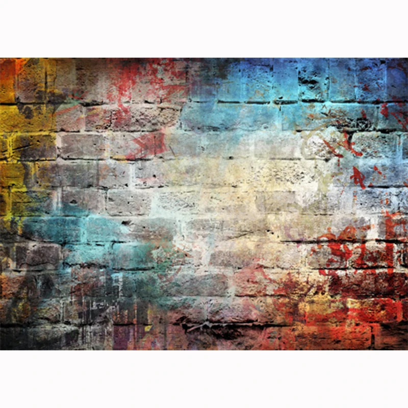 

HUAYI backdrop photography scrawl brick walls portraits colorful Iridescence Graffiti background realistic color shabby XT-3099