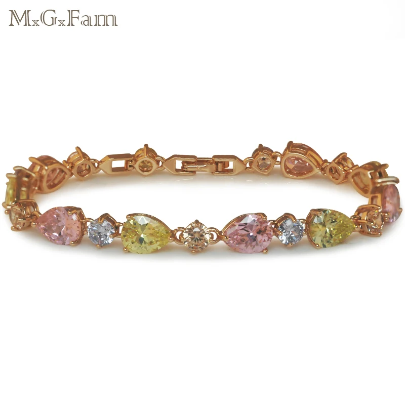 M. G. Fam (см 17 см + 2cmm) золотой цвет многоцветный/прозрачный CZ браслет модные