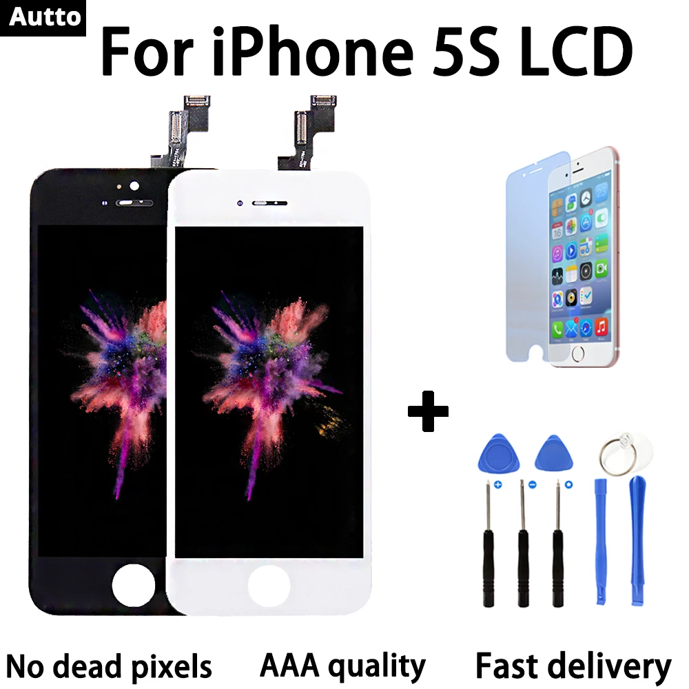 

Quality AAA for iPhone 5s LCD Monitor Replacement Touch Screen Full Test Pantalla Components with Tempered Film and Tool Free