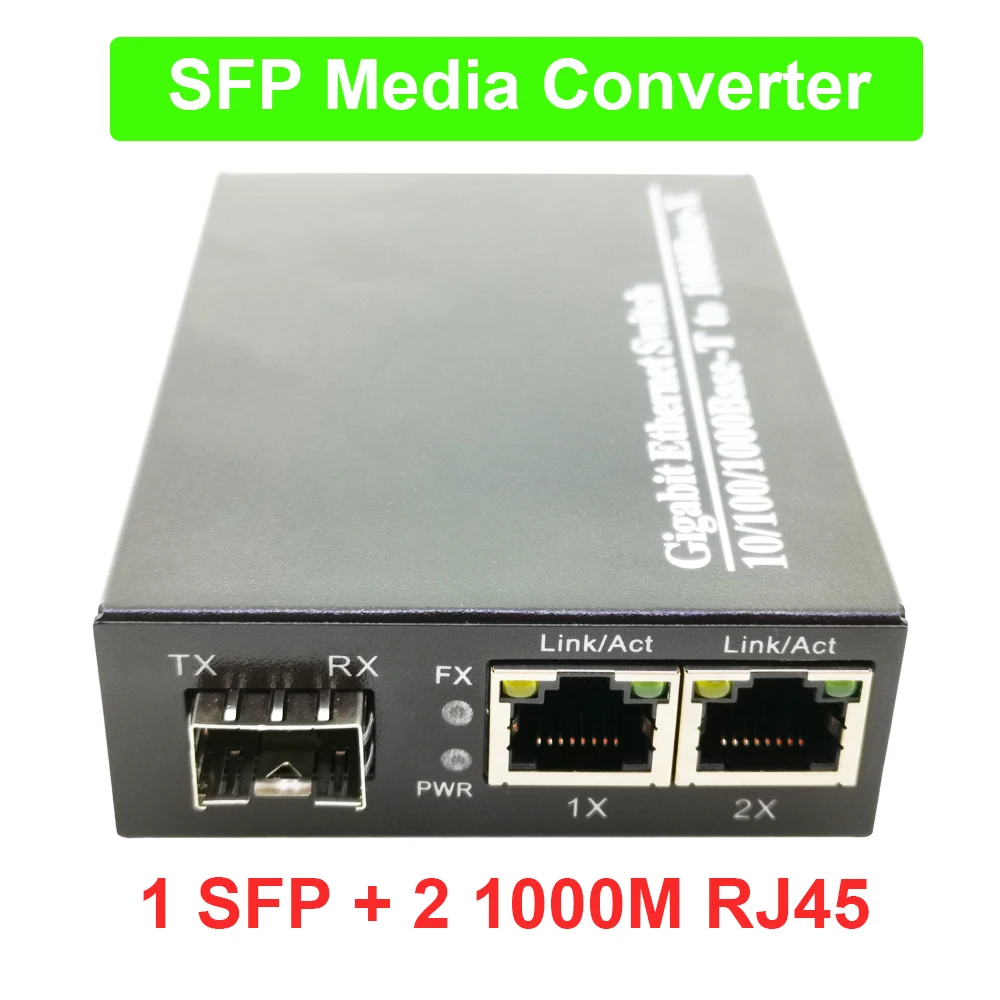 Оптоволоконный медиаконвертер SFP в RJ45 гигабитный 2*10/100/1000 м конвертер Ethernet